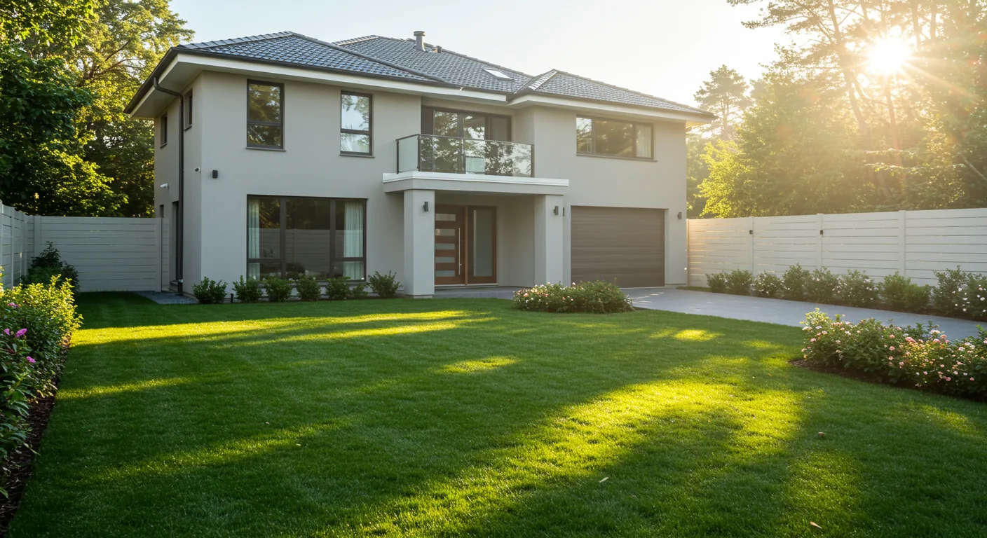 Landscaped residential lawn in front of a home