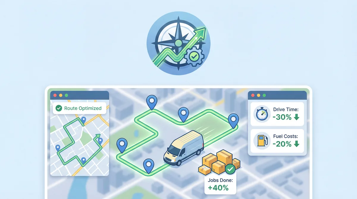 Route planning interface showing optimized service stops